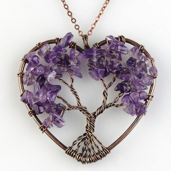 'Living Tree' Natural Gemstone Heart Pendant Necklace - Picture 4 of 14